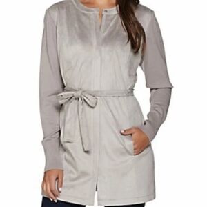 H by Halston Faux Suede Jacket with Sweater Knit Sleeves, Plus Size 28